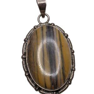 Vintage Banded Jasper Pendant 925 Sterling Silver Large Bale 35mm 17.5 Grams